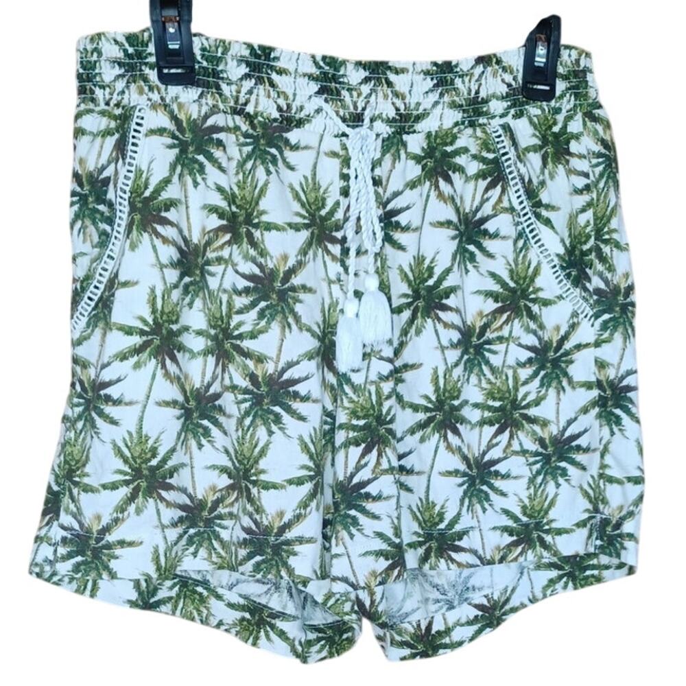 Briggs Shorts Linen Blend Palm Tree Print Ladder Stitch on Pockets Women's Large